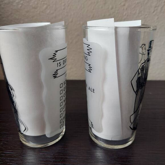 VTG Federal Glass Highball Cocktail Fancy Couple Drink List 5" Set Frosted Back - Picture 6 of 7